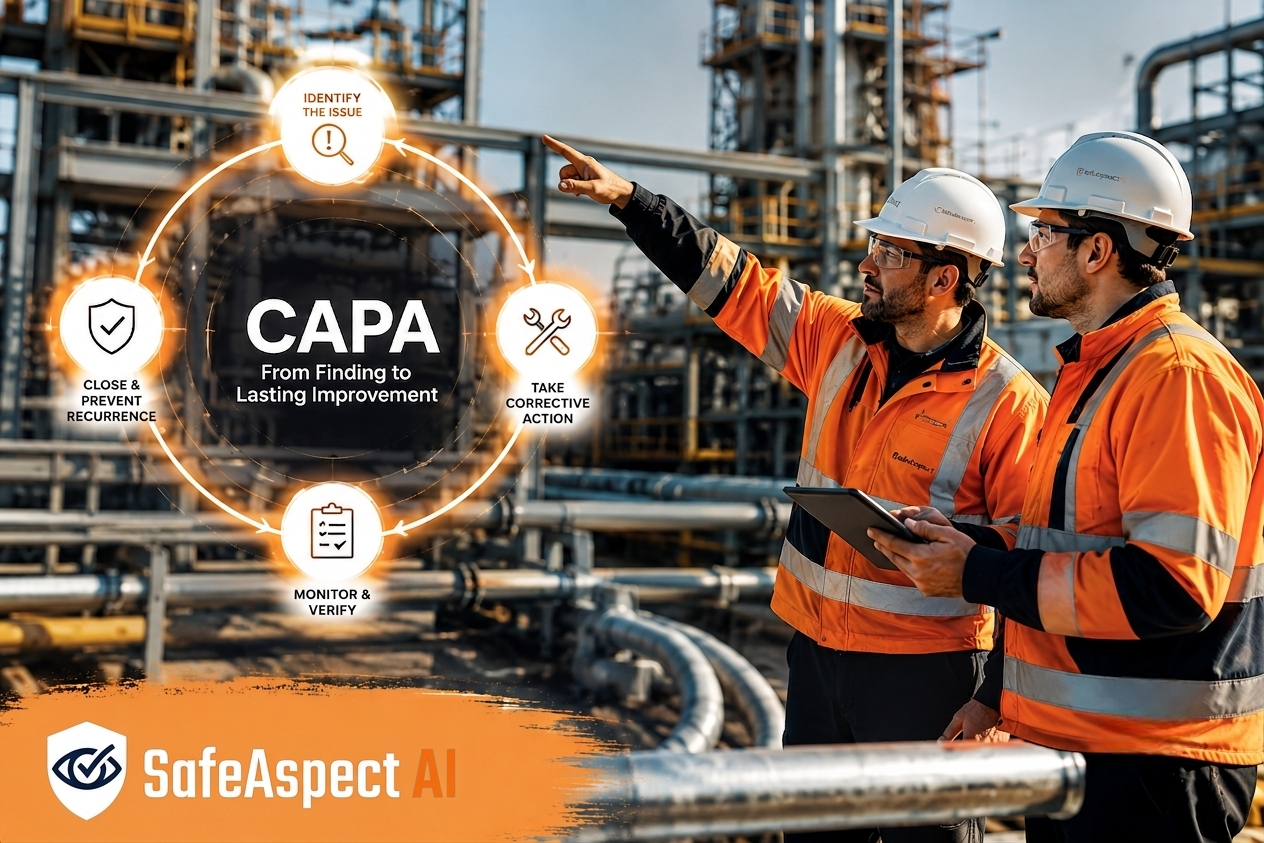 SafeAspect AI CAPA and Action Tracking dashboard preview