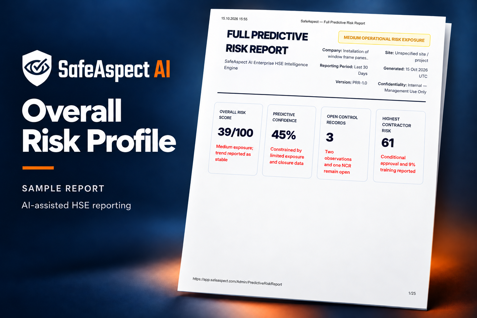 SafeAspect AI Overall Risk Profile sample report preview